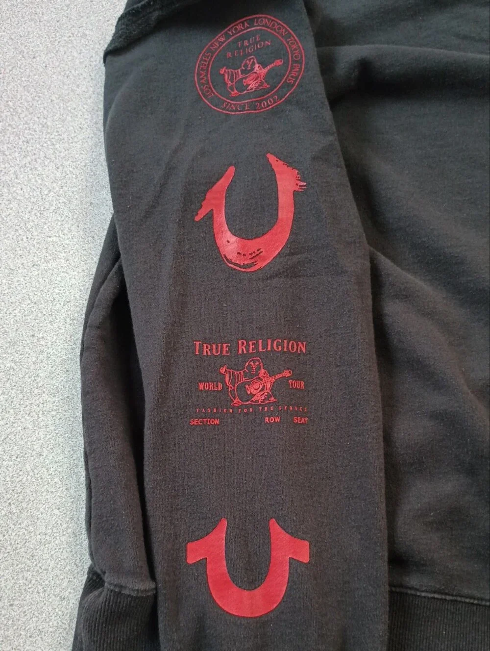 True Religion Relaxed Expose Seam Sweatshirt Black Red Size M